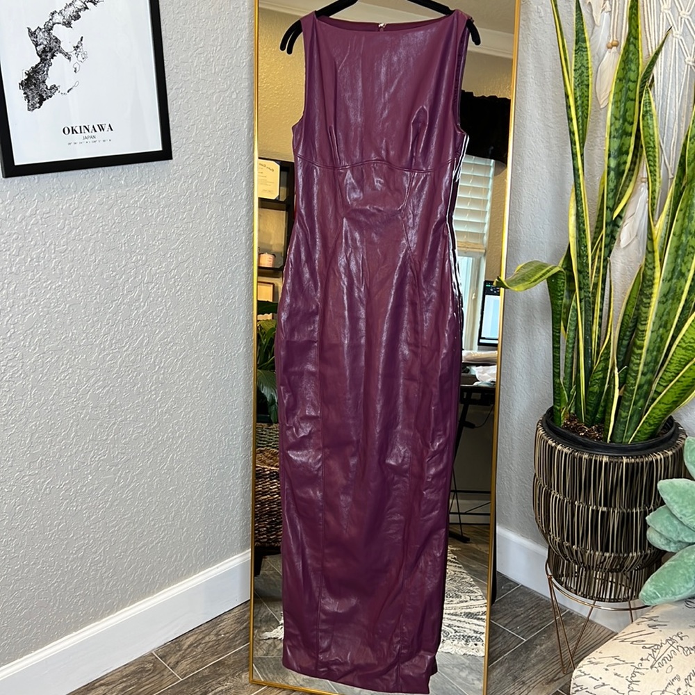HOUSE OF CB 'Sahara' Merlot Vegan Leather Maxi Dress NWT - Picture 10 of 14
